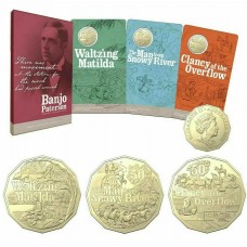 AUSTRALIA 2020 . FIFTY 50 CENTS . THREE COIN SET . BANJO PATERSON . TREASURED AUSTRALIAN POETRY